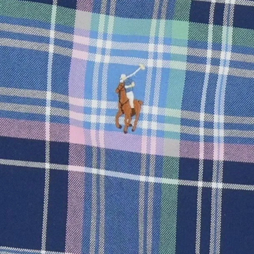 Ralph Lauren Button Down Men's Size Large Blue Green Pink Plaid Long Sleeve Pony